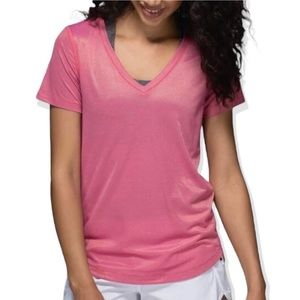 Lululemon What The Sport Tee Shimmering Pink &
Gold V-Neck Lightweight Top 22